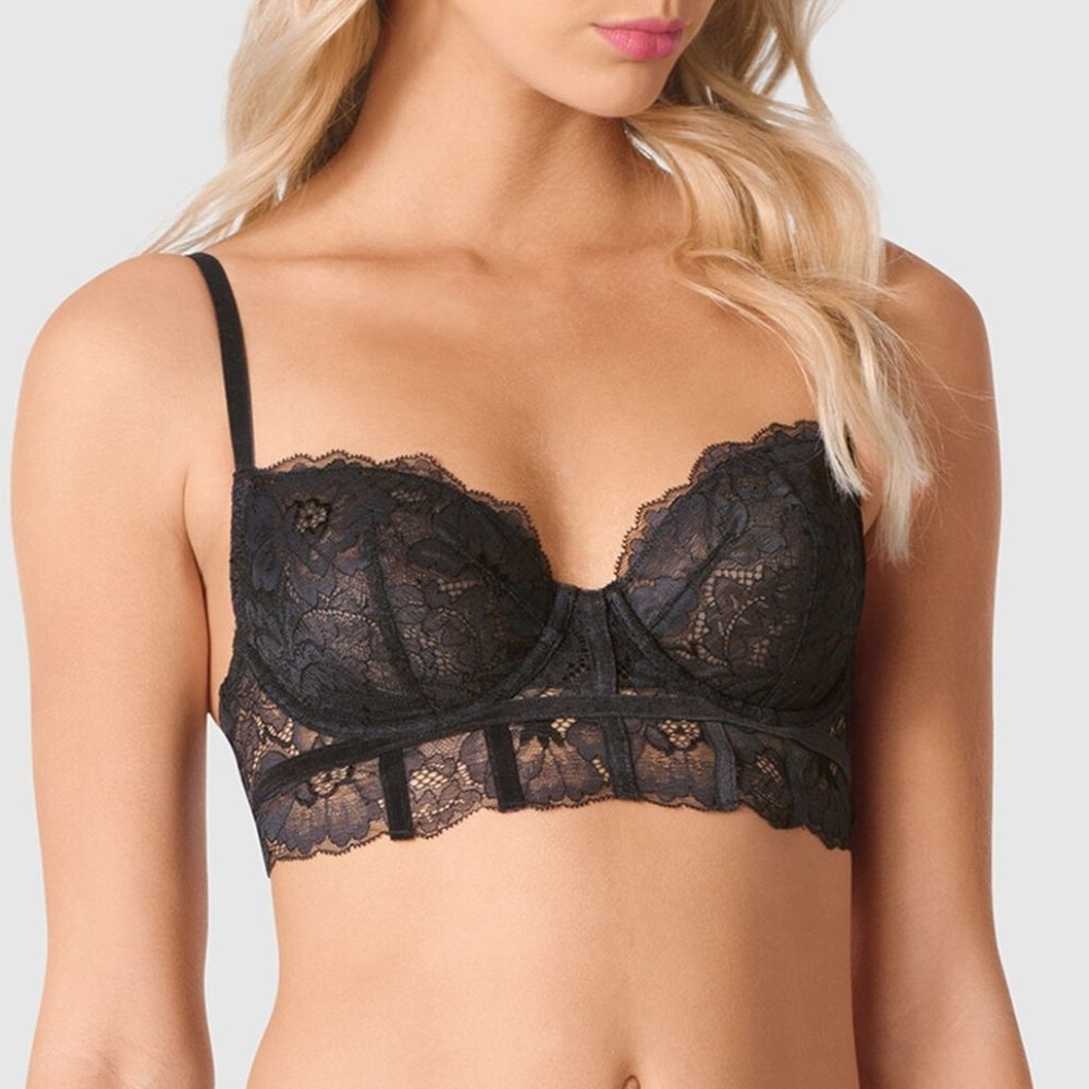 *NWT* La Senza Black Lace, Mesh & Velvet Unlined Underwire Demi Bra *32C*